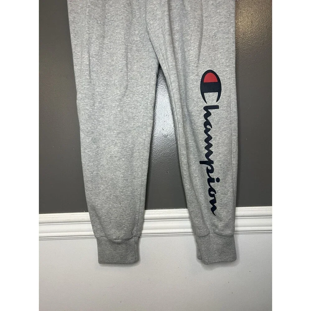 Champion Sweatpants Mens Medium Gray Fleece Jogger Pants Script Logo Athletic